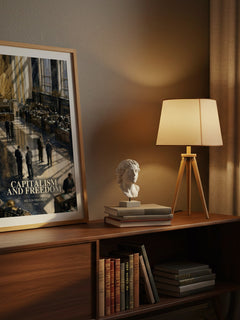 Capitalism and Freedom watercolour print on bookshelf – Milton Friedman fan gift