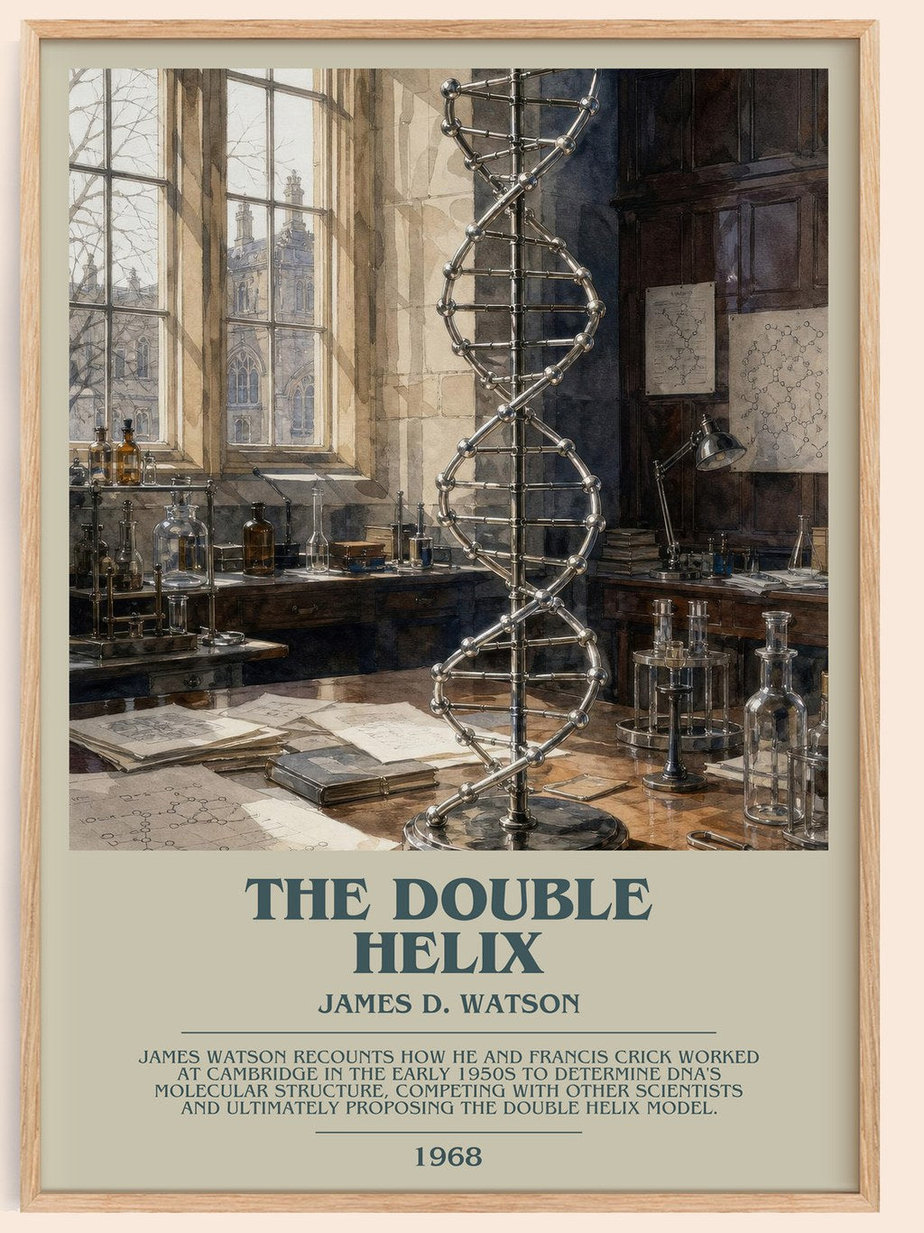 The Double Helix bookish book poster by James D. Watson – framed literary art print