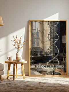 The Double Helix watercolour print in frame leaning in hallway – memoir wall art