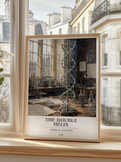 The Double Helix book cover print in frame leaning in hallway – memoir wall art