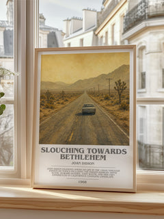 Slouching Towards Bethlehem Bookish Wall Art by Joan Didion – framed print by a bright window