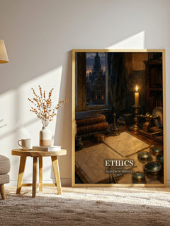Ethics watercolour print in frame leaning in hallway – philosophy wall art