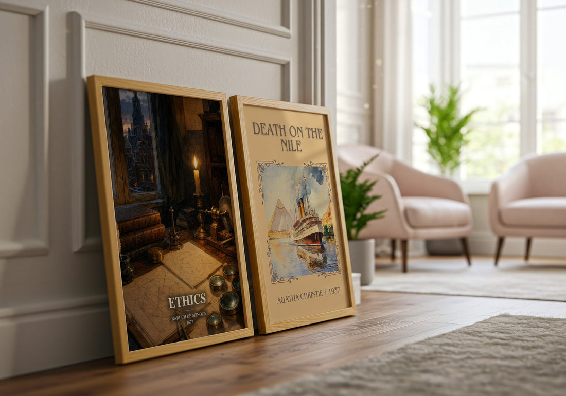 Ethics watercolour print framed by window – literary home decor