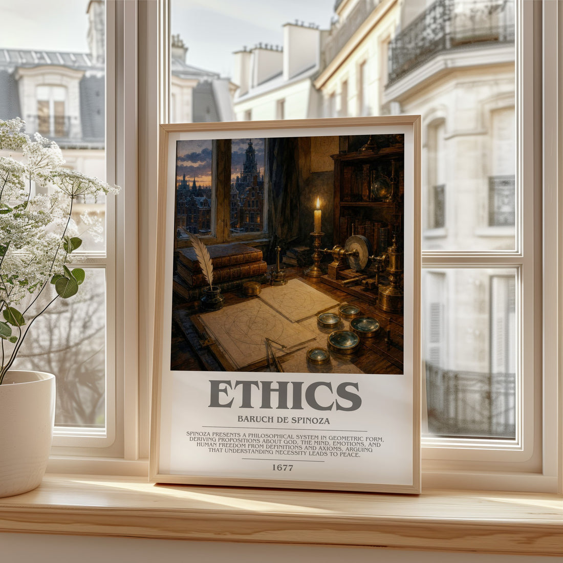 Ethics bookish print in frame leaning in hallway – philosophy wall art