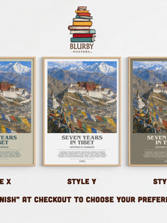 Seven Years in Tibet Bookish Wall Art by Heinrich Harrer – Style X, Y and Z side by side – choose your finish