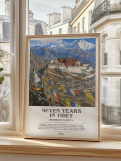 Seven Years in Tibet Bookish Wall Art by Heinrich Harrer – framed print by a bright window