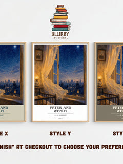 Peter And Wendy book cover print framed by window – literary home decor