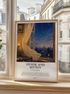 Peter And Wendy bookish print in frame leaning in hallway – childrens wall art