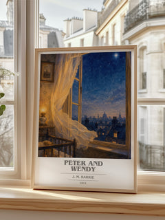 Peter And Wendy book cover print in frame leaning in hallway – childrens wall art