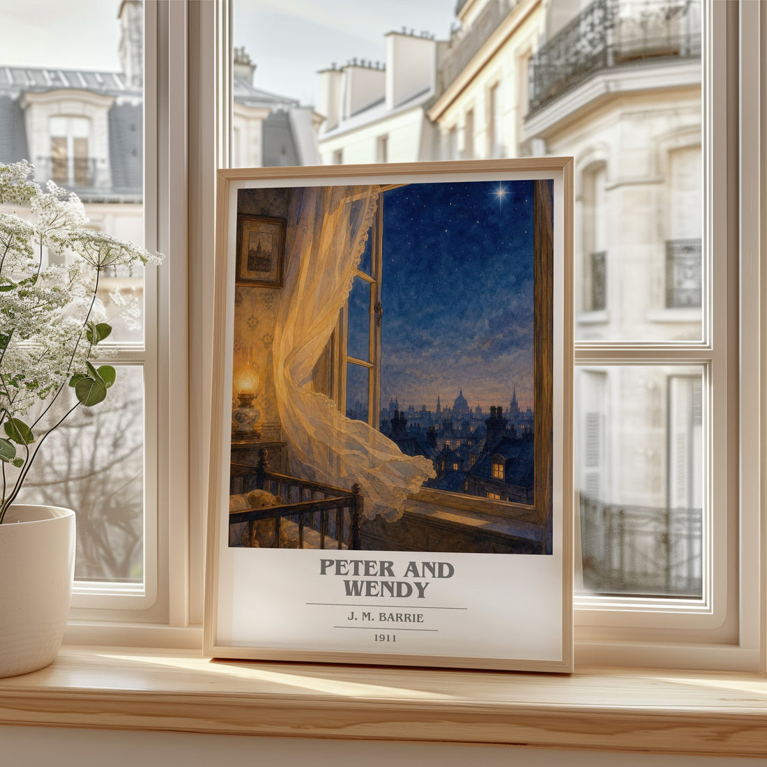 Peter And Wendy book cover print in frame leaning in hallway – childrens wall art
