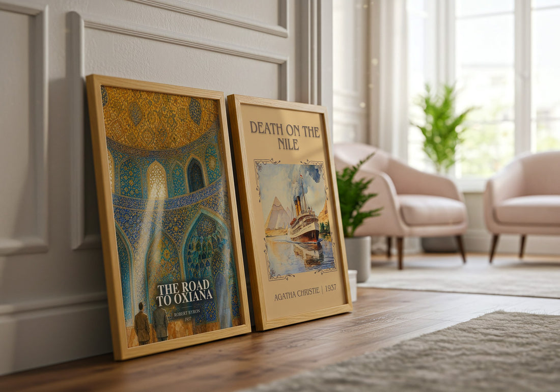 The Road to Oxiana watercolour print framed by window – literary home decor