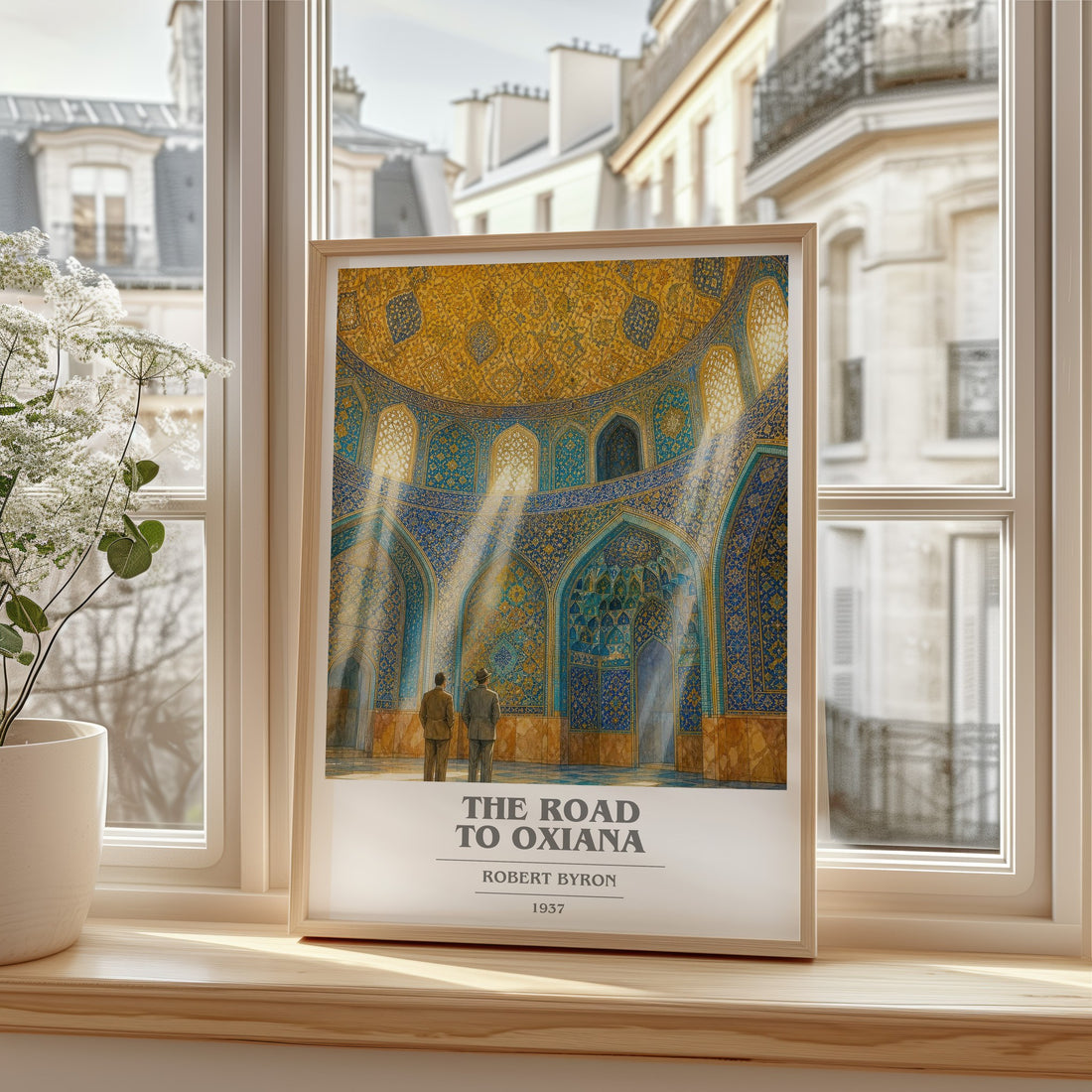 The Road to Oxiana book cover print in frame leaning in hallway – non fiction wall art