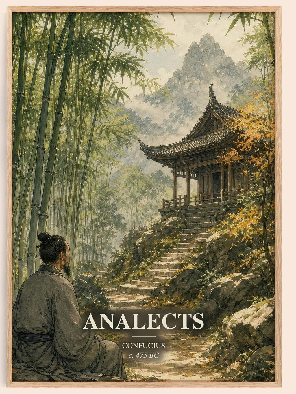 Analects watercolour book poster by Confucius – framed literary art print
