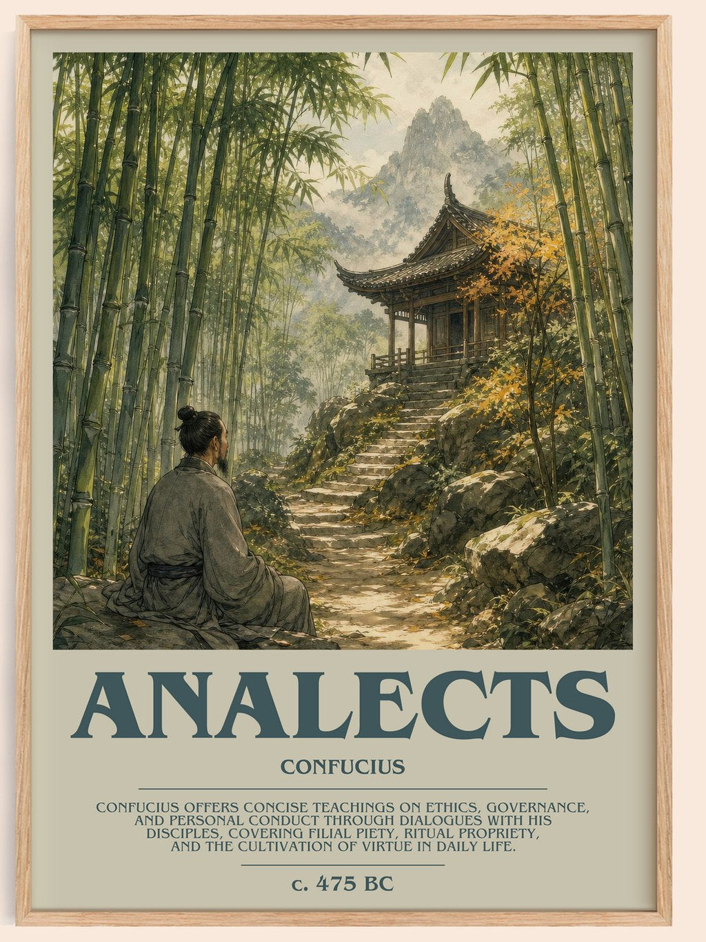 Analects bookish book poster by Confucius – framed literary art print