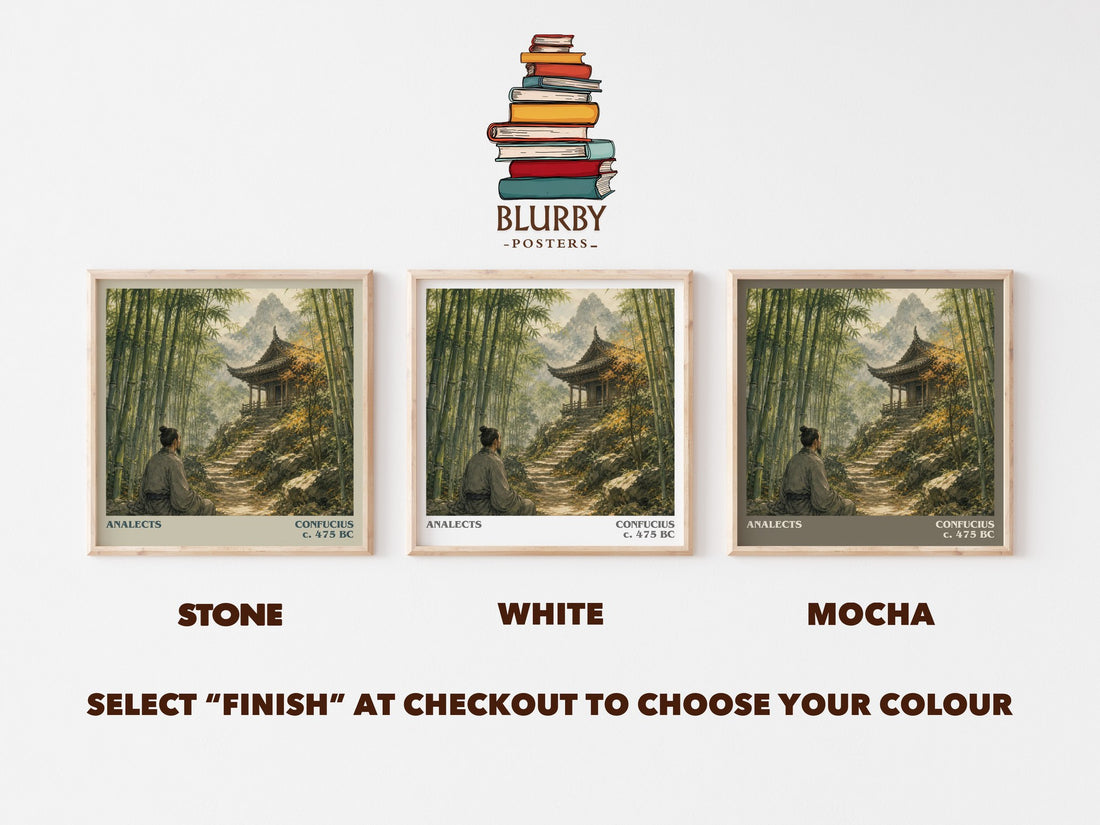 Analects literary print framed by window – Stone, White and Mocha square prints side by side – choose your colour