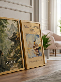 Analects watercolour print framed by window – literary home decor