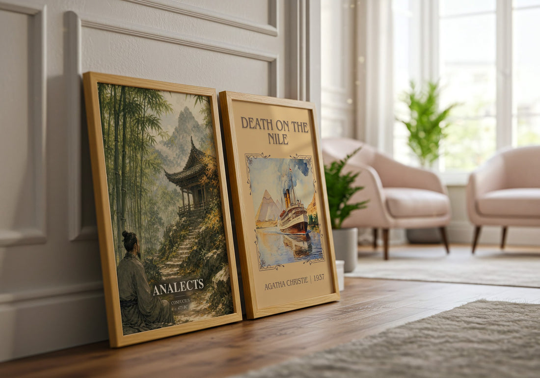 Analects watercolour print framed by window – literary home decor