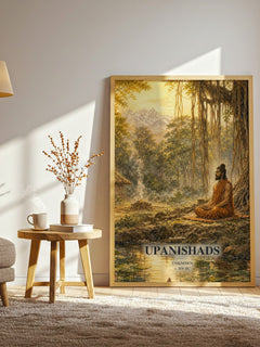 Upanishads watercolour print in frame leaning in hallway – philosophy wall art
