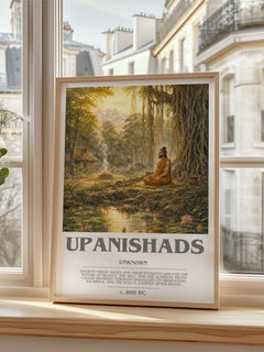 Upanishads bookish print in frame leaning in hallway – philosophy wall art