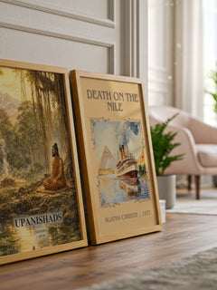 Upanishads watercolour print framed by window – literary home decor