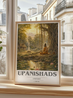 Upanishads book cover print in frame leaning in hallway – philosophy wall art