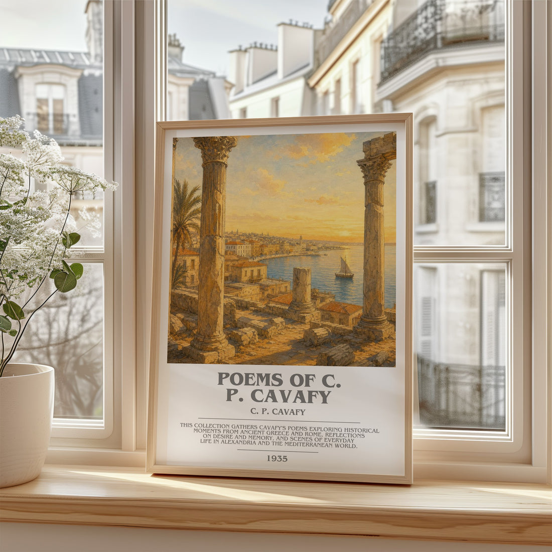 Poems Of C. P. Cavafy Bookish Wall Art by C. P. Cavafy – framed print by a bright window