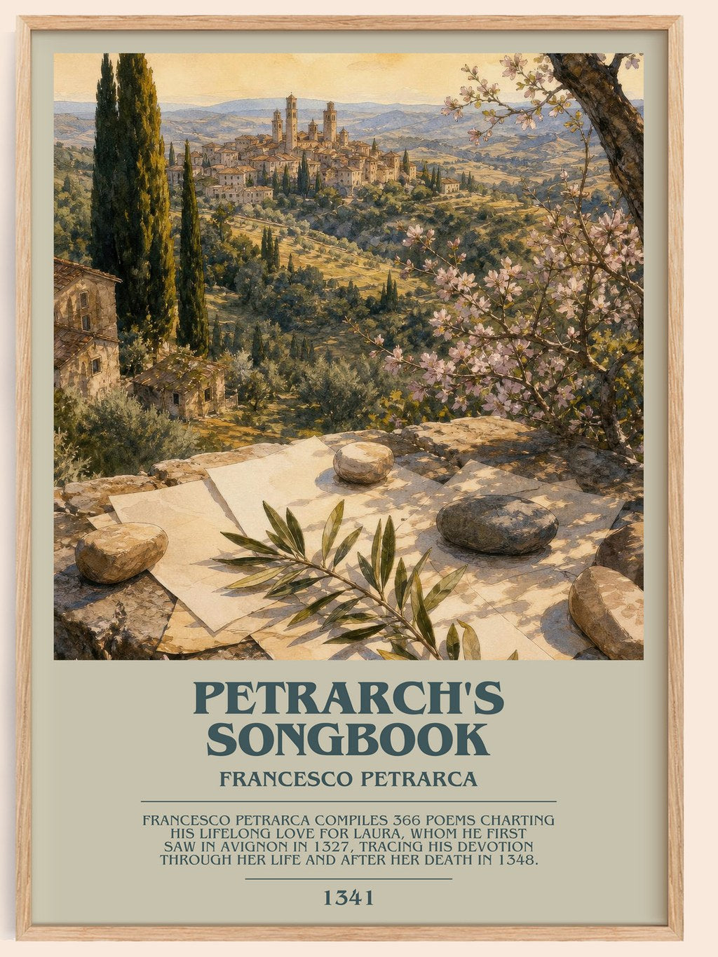 Petrarch's Songbook bookish book poster by Francesco Petrarca – framed literary art print