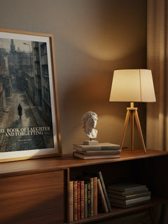The Book of Laughter and Forgetting watercolour print on bookshelf – Milan Kundera fan gift