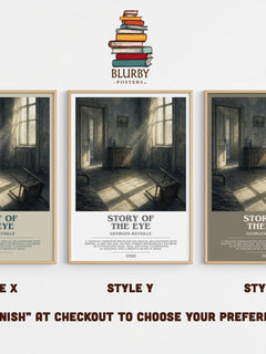 Story of the Eye Bookish Wall Art by Georges Bataille – Style X, Y and Z side by side – choose your finish
