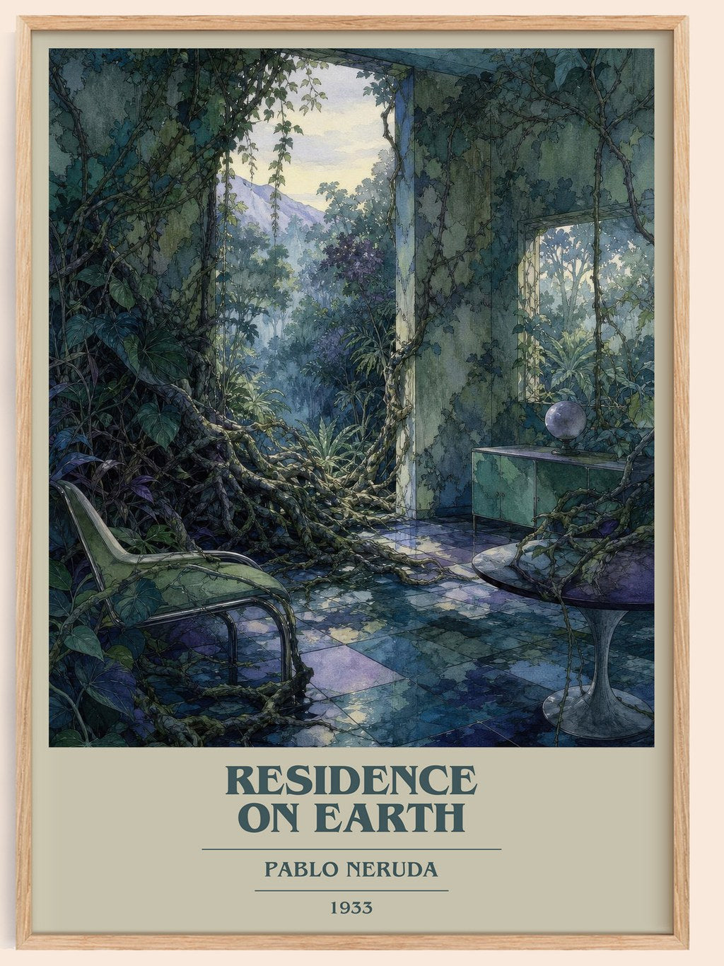 Residence on Earth book cover book poster by Pablo Neruda – framed literary art print