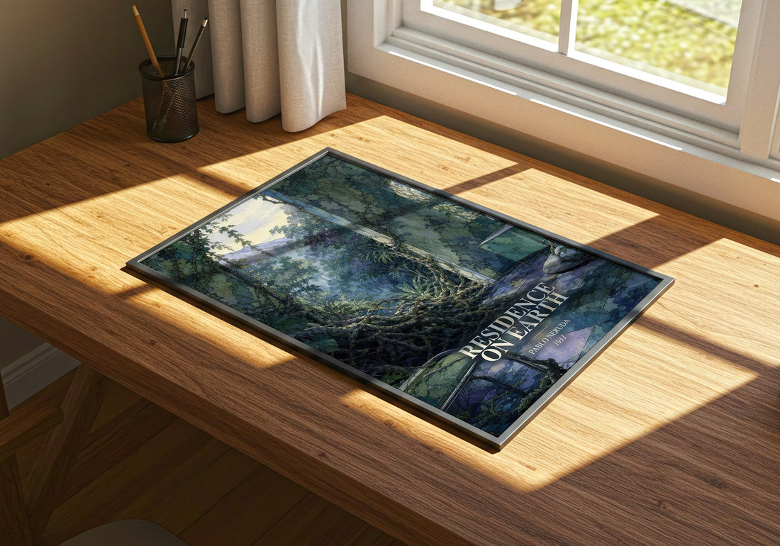 Residence on Earth watercolour book poster framed on wall – poetry wall art