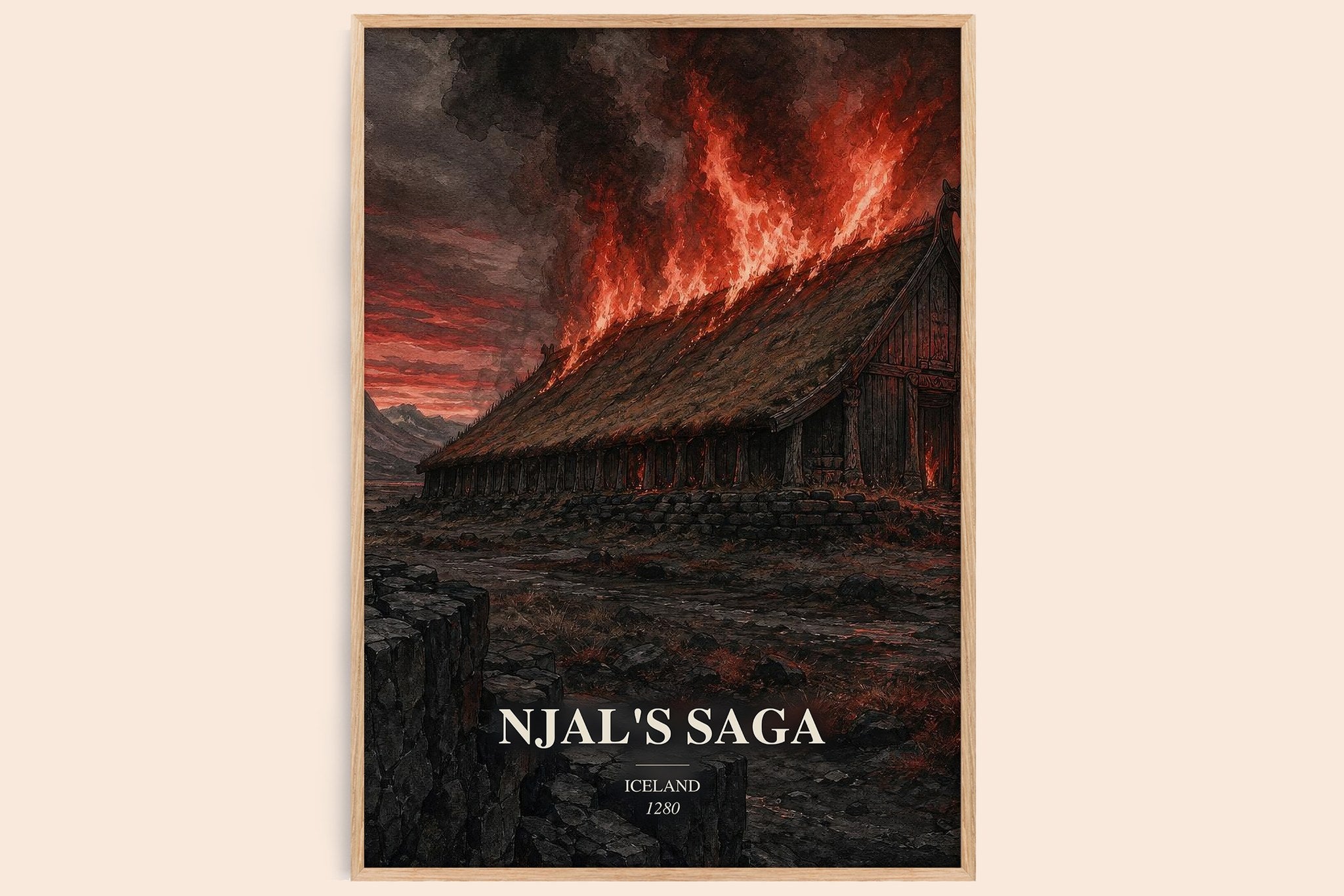 Njal's Saga Book Watercolour Illustration by Iceland