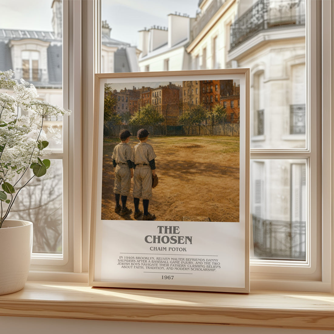 The Chosen bookish print in frame leaning in hallway – coming of age wall art