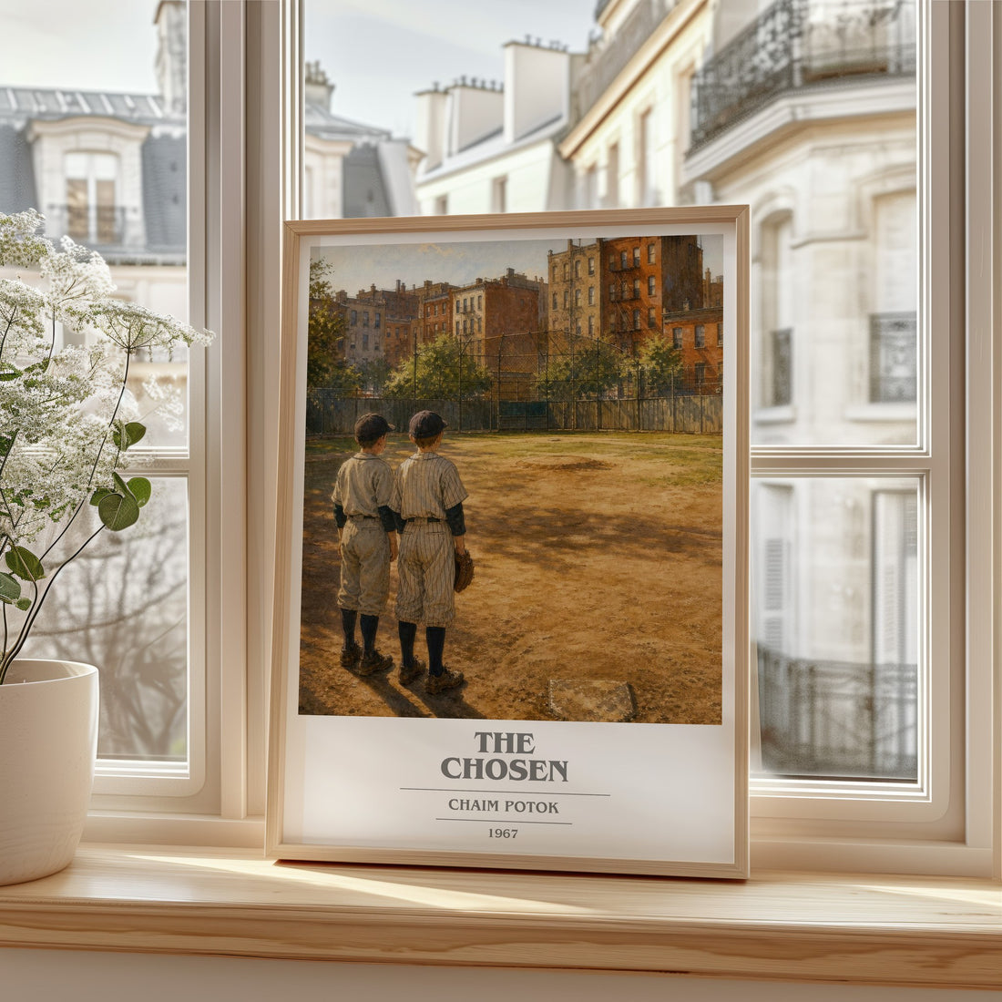 The Chosen book cover print in frame leaning in hallway – coming of age wall art