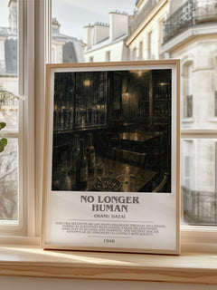 No Longer Human Bookish Wall Art by Osamu Dazai – framed print by a bright window