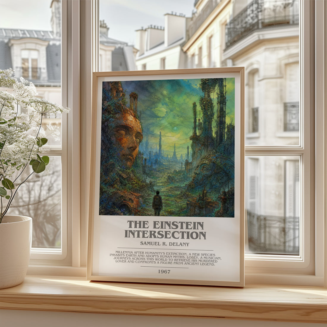 The Einstein Intersection Bookish Wall Art by Samuel R. Delany – framed print by a bright window