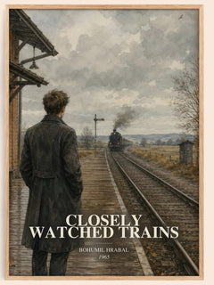 Closely Watched Trains watercolour book poster by Bohumil Hrabal – framed literary art print