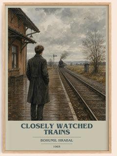 Closely Watched Trains book cover book poster by Bohumil Hrabal – framed literary art print