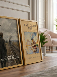 Closely Watched Trains watercolour print framed by window – literary home decor