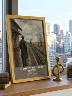 Closely Watched Trains book cover poster colour and style options – Bohumil Hrabal book art