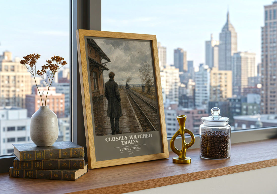Closely Watched Trains book cover poster colour and style options – Bohumil Hrabal book art