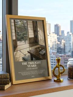 The Twilight Years Bookish Wall Art by Sawako Ariyoshi – framed print on a city-view windowsill