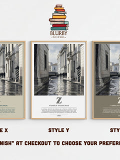 Z Bookish Wall Art by Vassilis Vassilikos – Style X, Y and Z side by side – choose your finish