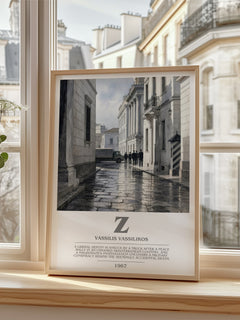 Z Bookish Wall Art by Vassilis Vassilikos – framed print by a bright window