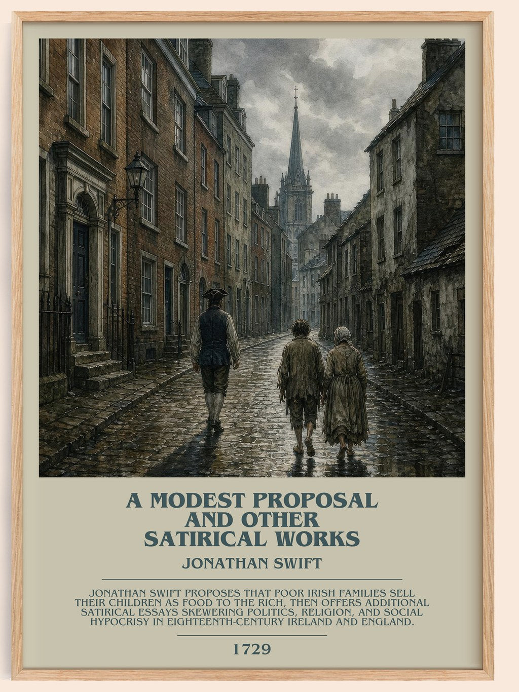 A Modest Proposal and Other Satirical Works bookish book poster by Jonathan Swift – framed literary art print
