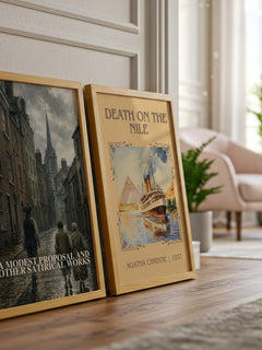 A Modest Proposal and Other Satirical Works watercolour print framed by window – literary home decor