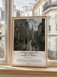 A Modest Proposal and Other Satirical Works bookish print in frame leaning in hallway – satire wall art