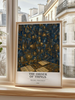The Order of Things book cover print in frame leaning in hallway – philosophy wall art