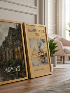 Terug naar Oegstgeest watercolour print framed by window – literary home decor