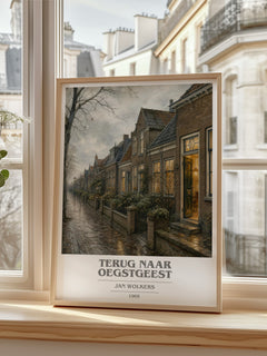 Terug naar Oegstgeest book cover print in frame leaning in hallway – literary fiction wall art